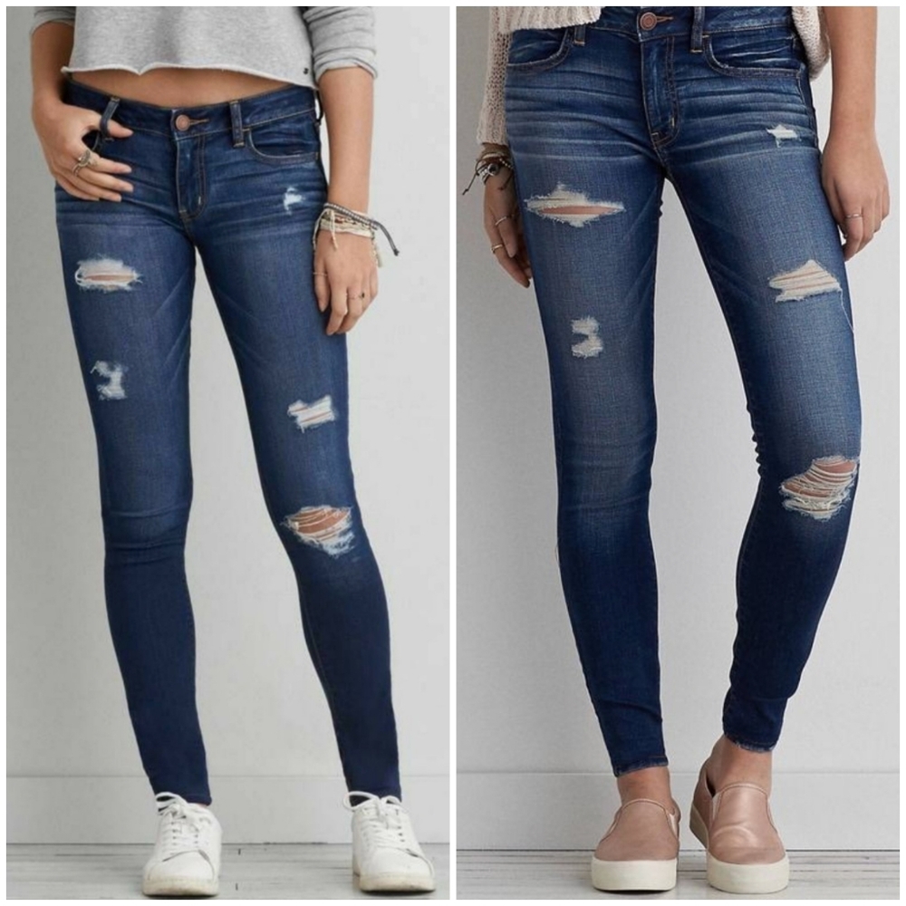 EUC! American Eagle AE Low-Rise Ripped Jegging Size 2 Regular Distressed